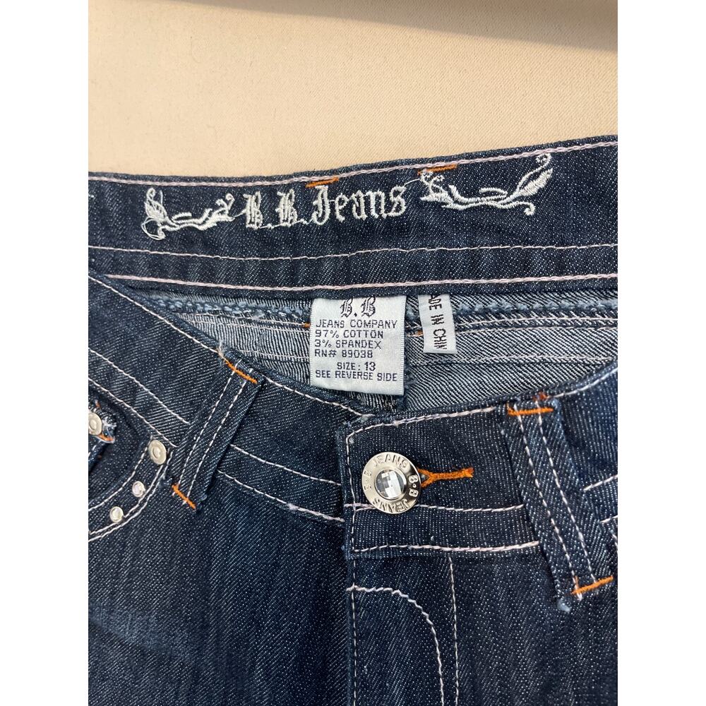 B.B. Jeans Company Women's Size 13 Blue Denim Dark Wash Rhinestone McBling Y2K - Picture 6 of 9